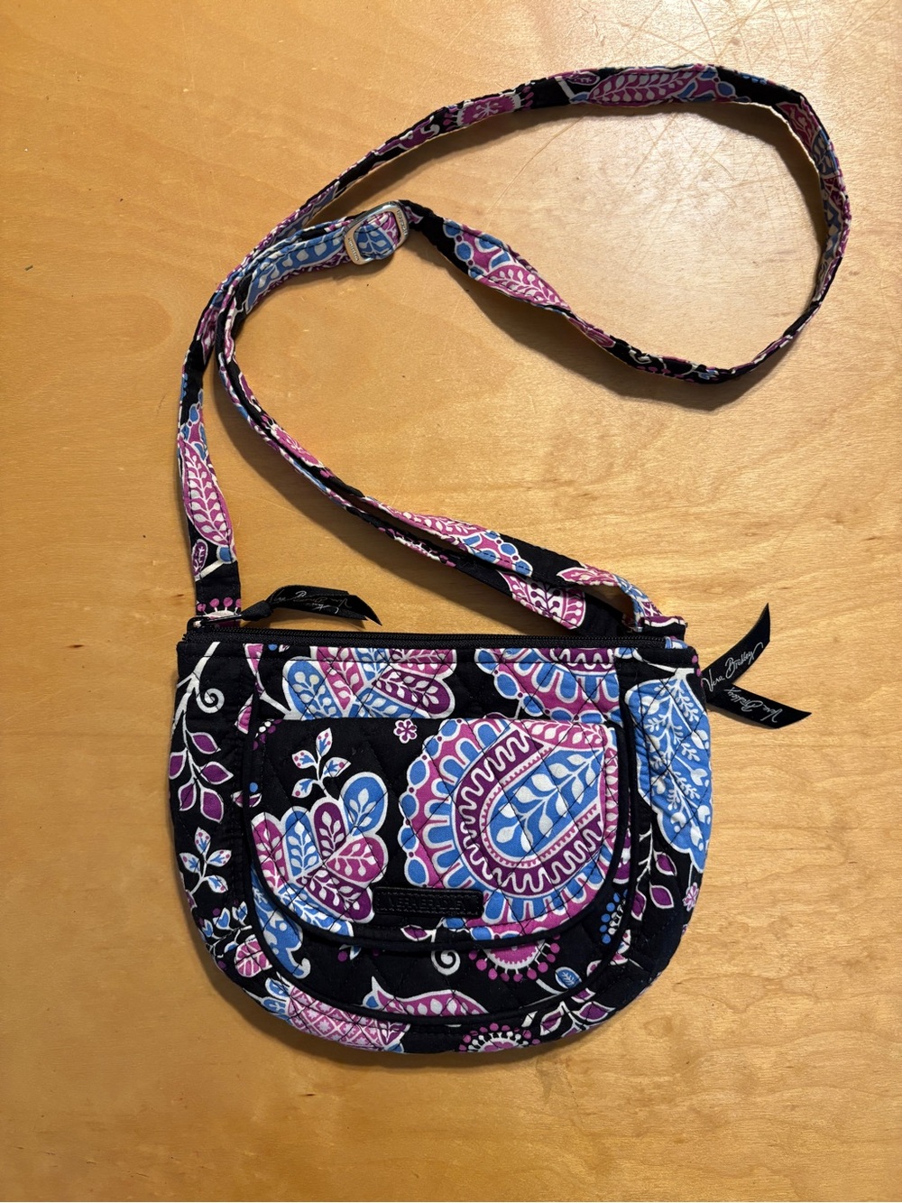 #65 - MUST GO! Vera Bradley Quilted Paisley Crossbody Bag in Black, Blue & Pink